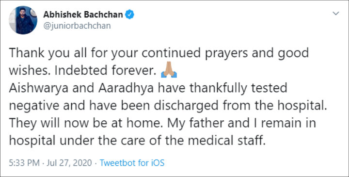 Abhishek Bachchan's Twitter Post