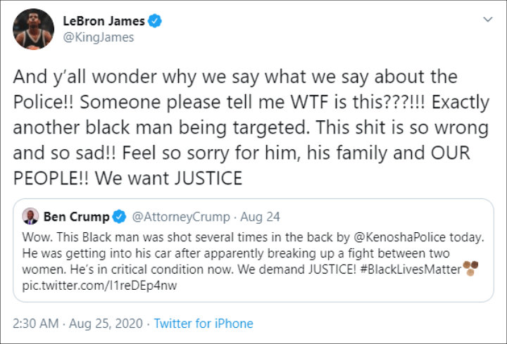 LeBron James Reacts to Jacob Blake Shooting by Police