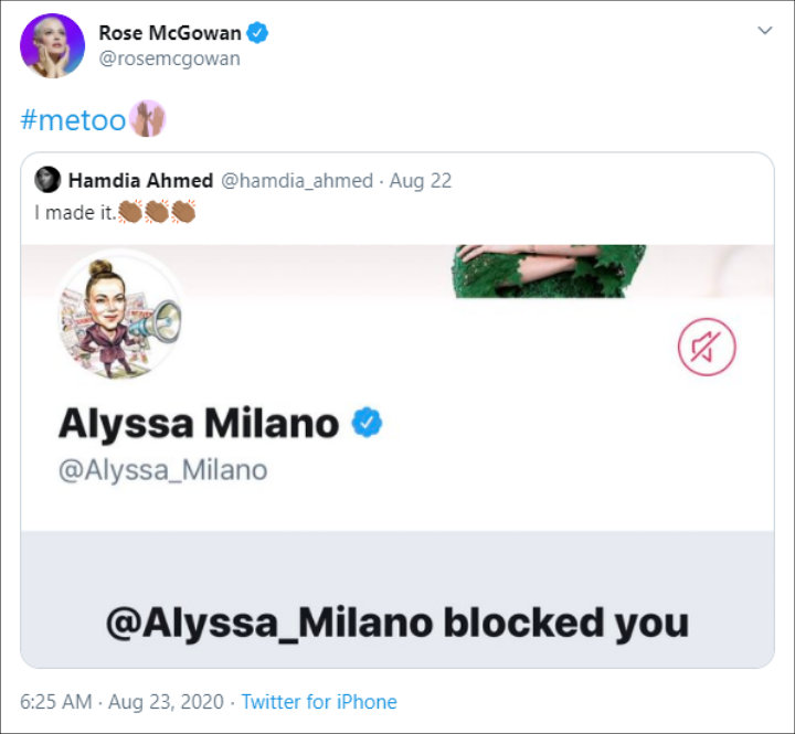 Alyssa Milano blocked Rose McGowan on Twitter