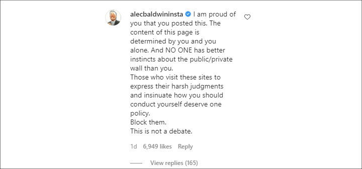 Alec Baldwin's IG Comment