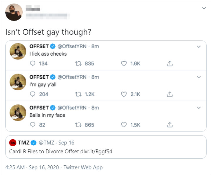 Twitter Suspects Offset Is Gay