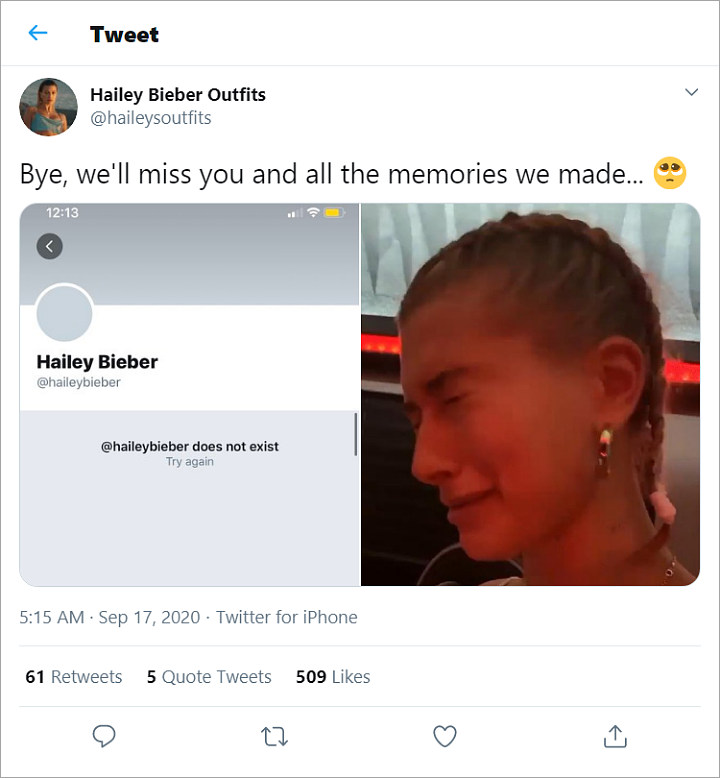 Hailey Bieber Deactivates Her Twitter Account