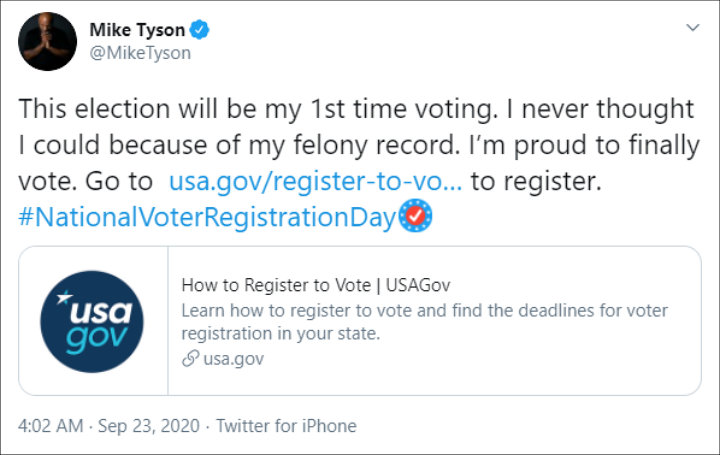 Mike Tyson to Vote for the First Time
