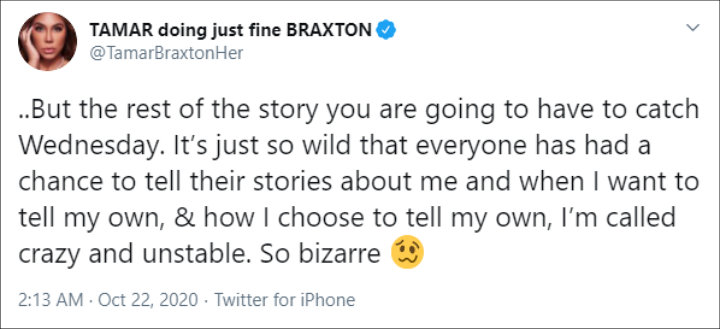 Tamar Braxton's Tweet