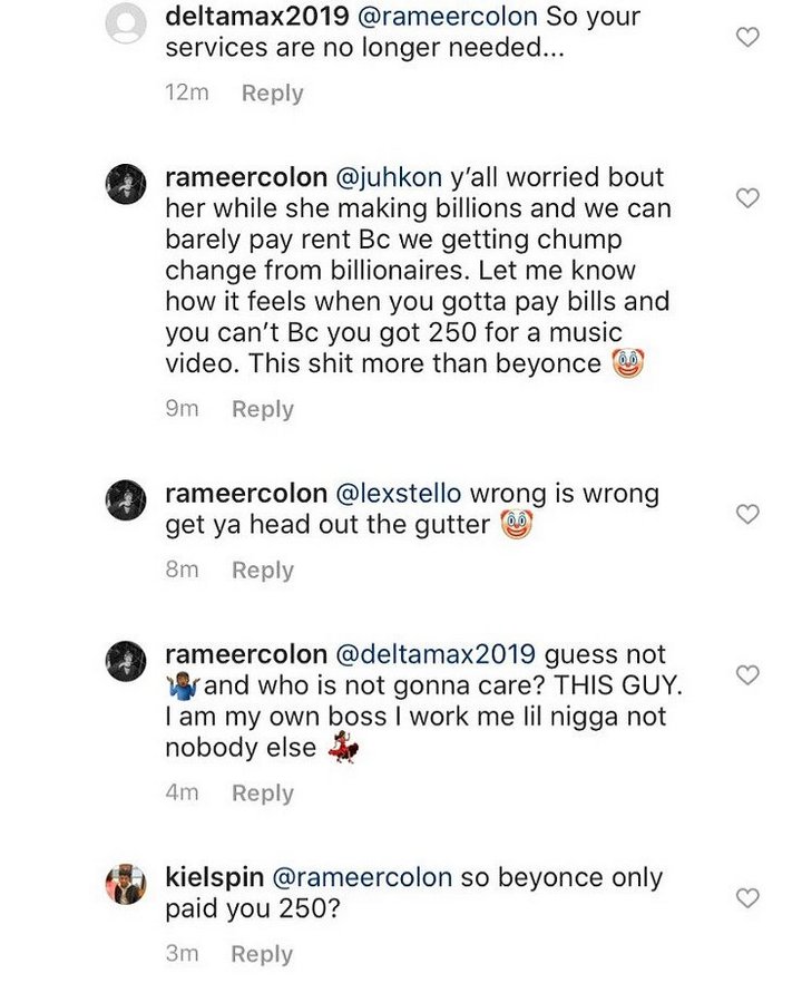 Rameer Colon blasted Beyonce for allegedly underpaying her dancers