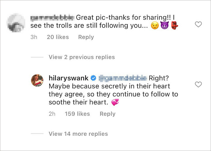 Hilary Swank's IG Comment