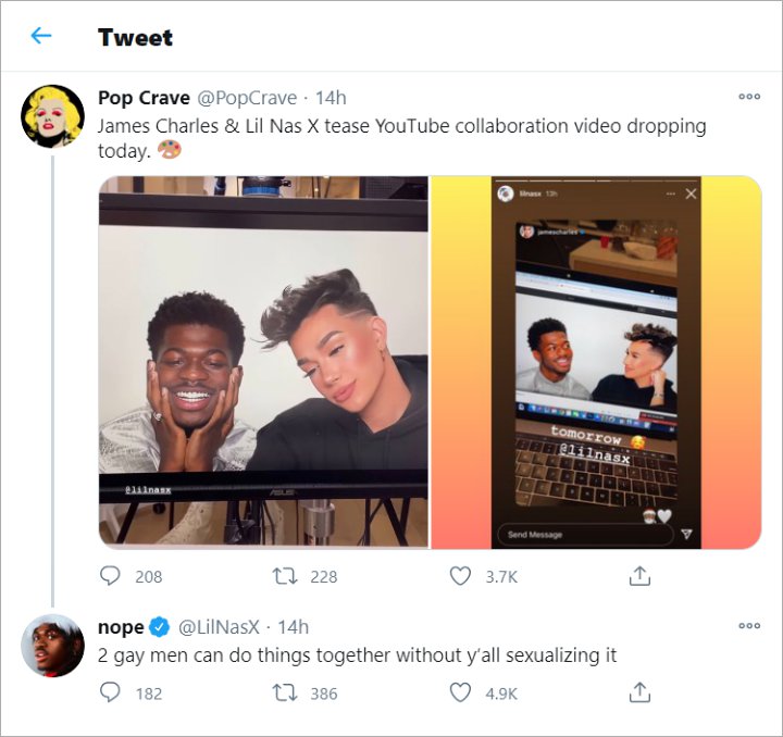Lil Nas X blasted people sexualizing his collaboration with James Charles