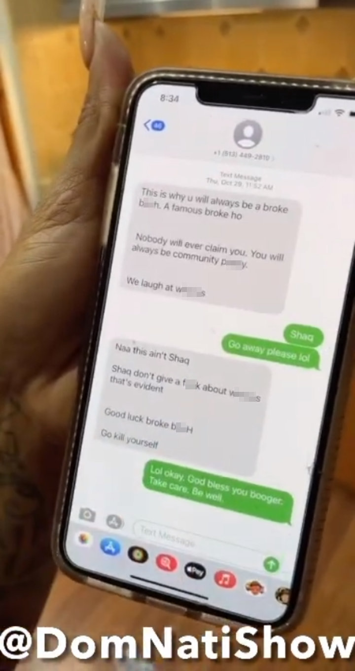 Moniece Slaughter and Shaquille O'Neal's Text Exchange