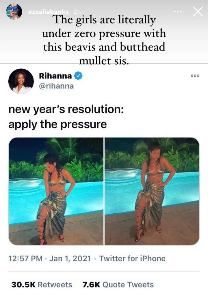 Azealia Banks dissed Rihanna over her new hairdo