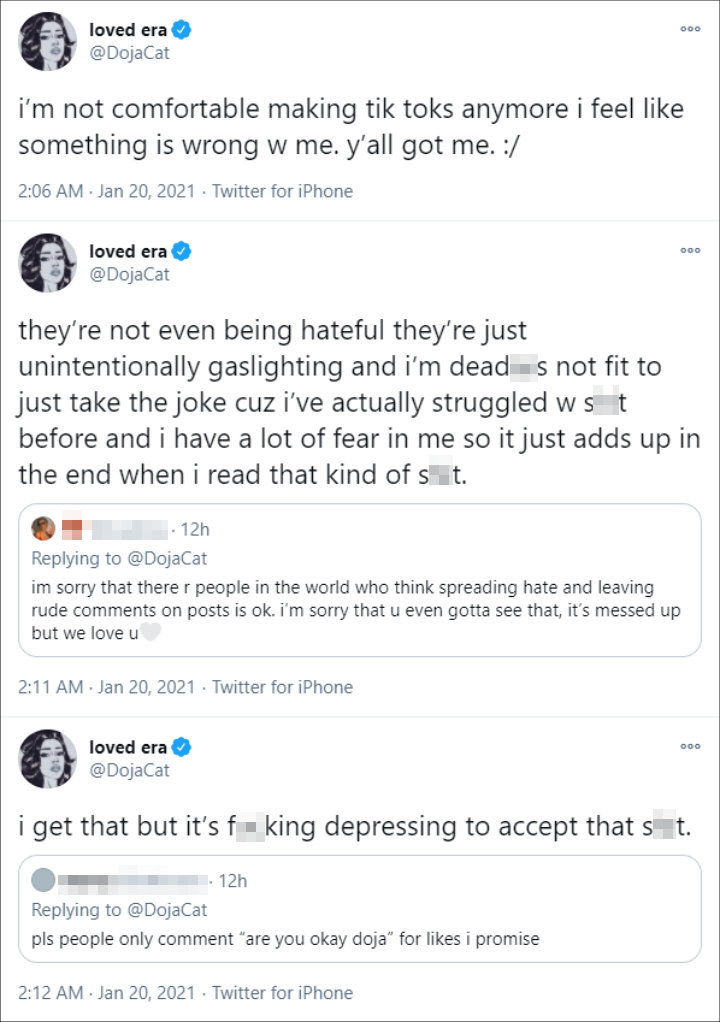 Doja Cat ranted about getting gaslighting comments on TikTok