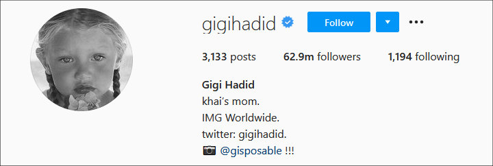Gigi Hadid's Instagram Bio