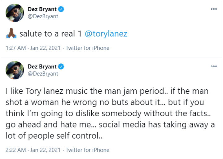 Dez Bryant defended himself for supporting Tory Lanez