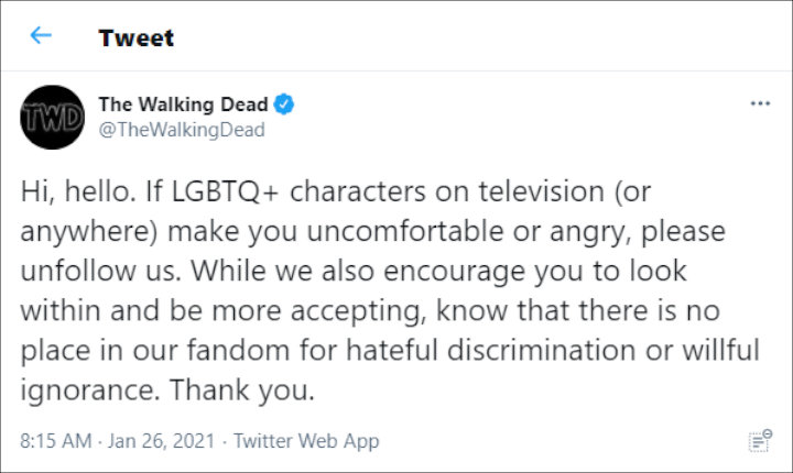 The Walking Dead responded to homophobe criticism