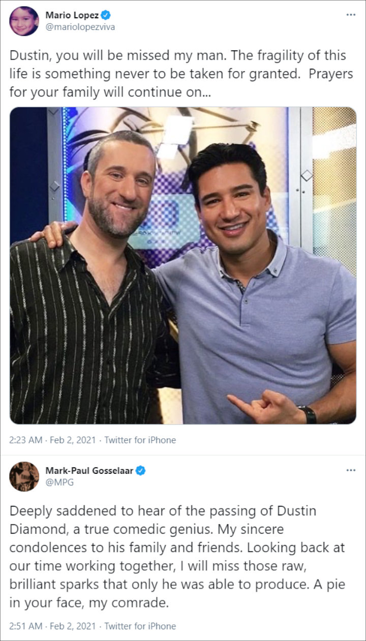 Mario Lopez and Mark-Paul Gosselaar's Tweets