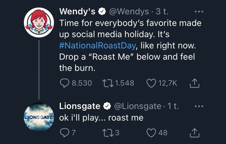 Lionsgate's Tweet to Wendy's