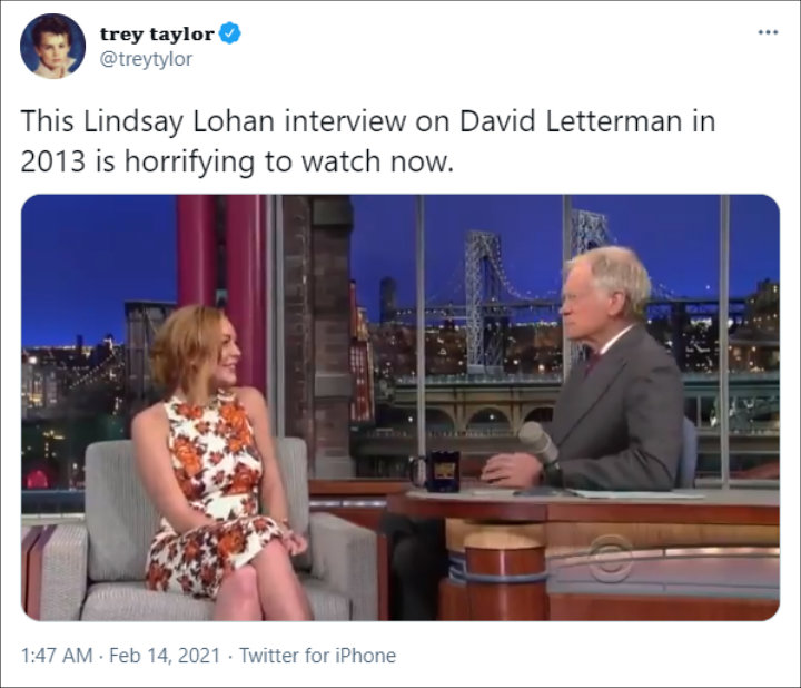 A Twitter User Slams David Letterman Over an Old Interview With Lindsay Lohan