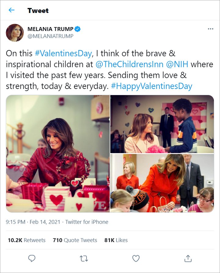 Melania Trump didn't mention Donald in Valentine's Day post