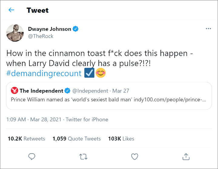 Dwayne 'The Rock' Johnson's Tweet