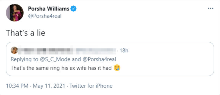 Porsha Williams denied having the same ring Falynn Guobadia used to have