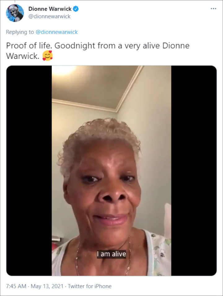Dionne Warwick's Twitter Post 02