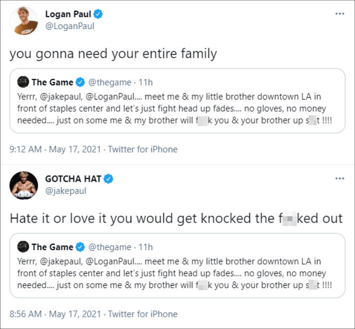 Logan and Jake Paul reacted to The Game's boxing callout