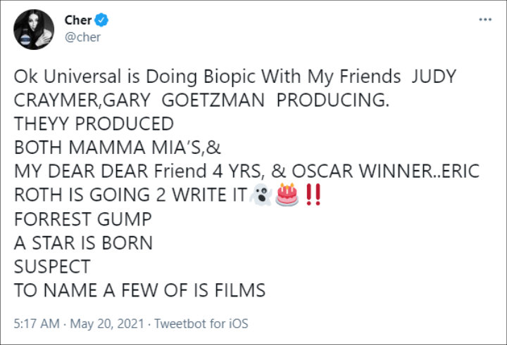 Cher's Twitter Post 01