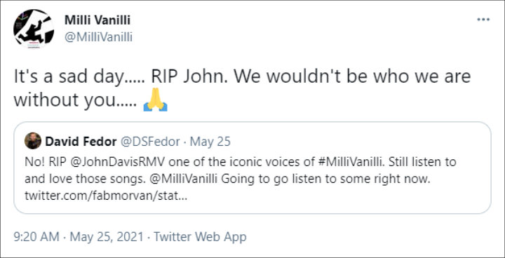 Milli Vanilli's Tweet