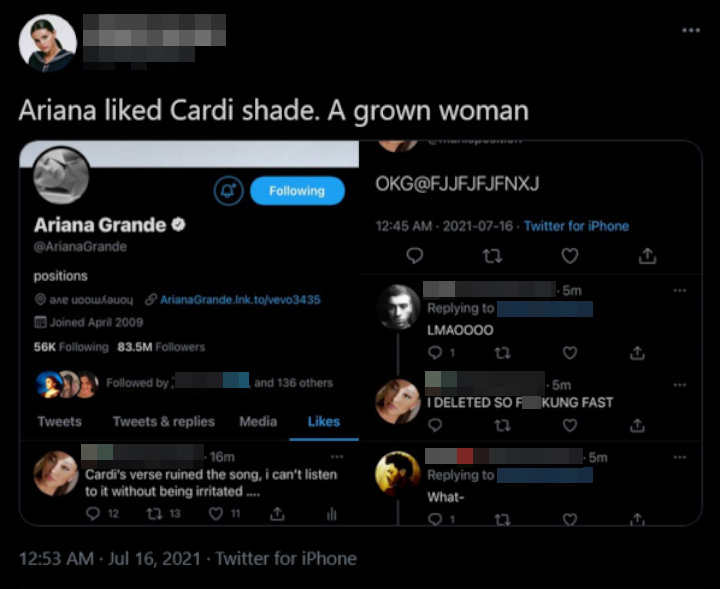 Alleged Screenshot of Ariana Grande's Liked Tweets