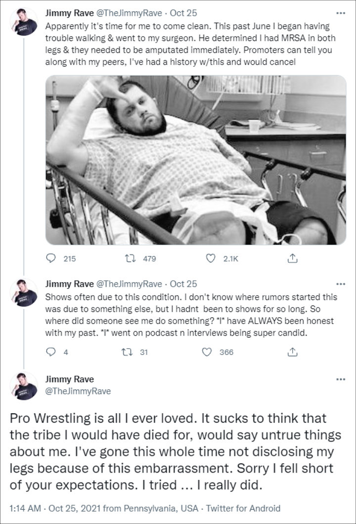 Wrestling Star Jimmy Rave Has Both Legs Amputated After Suffering MRSA ...