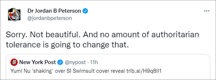 Dr. Jordan Peterson shamed Yumi Nu for her SI Swimsuit cover