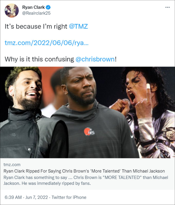 Ryan Clark Roasted For Saying Chris Brown Is More Talented Than MJ