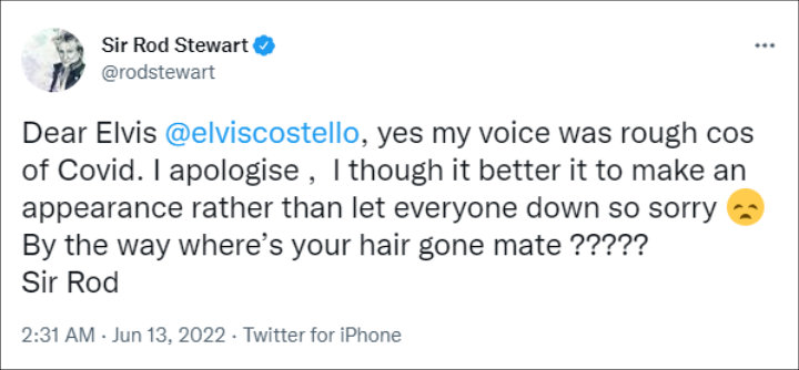 Rod Stewart's Twitter Post