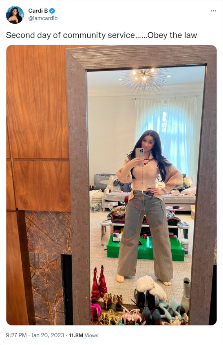 Cardi B Shows Off Second-Day Community Service Outfit As She Avoids ...