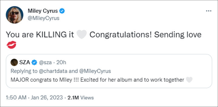 Miley Cyrus via Twitter