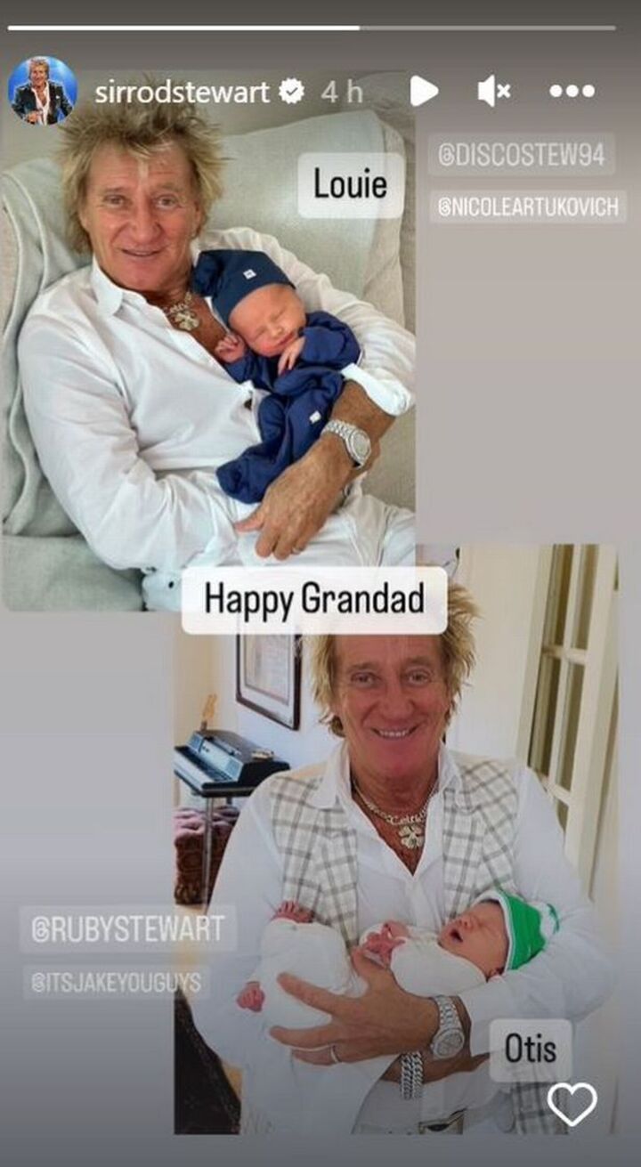 Rod Steward is cuddling newborn grandchildren