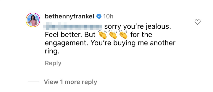 Bethenny Frankel Instagram comment.