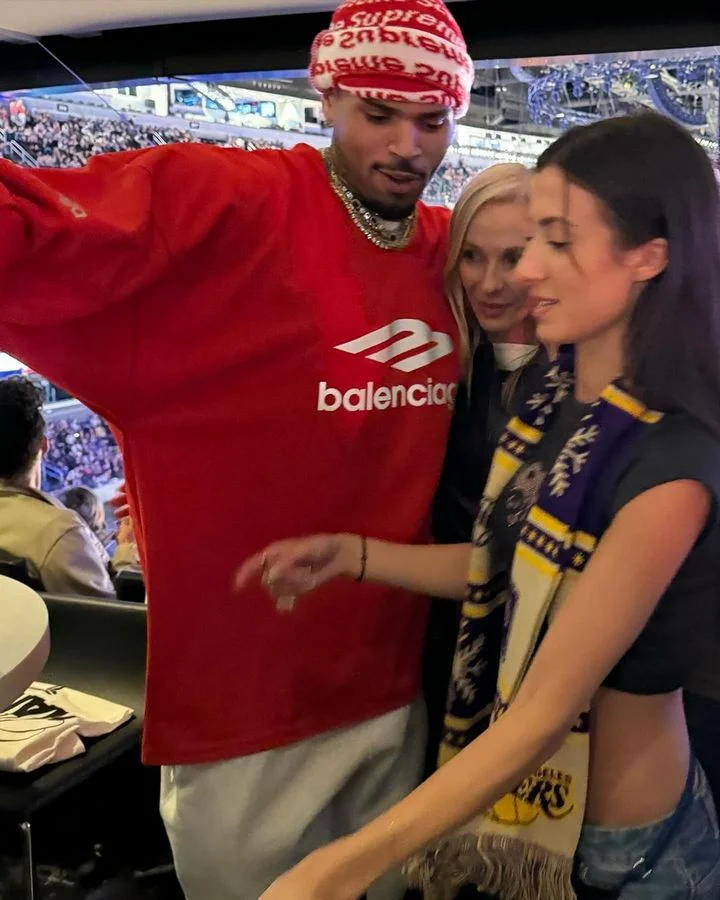 Angelina Censori and her mom with Chris Brown