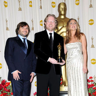Jack Black, Andrew Stanton, Jennifer Aniston in 81st Annual Academy Awards - Press Room