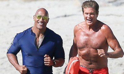 Mitch Is Back! Shirtless David Hasselhoff Spotted Running With The Rock on 'Baywatch' Set