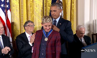 Ellen DeGeneres Cries as She Receives Medal of Freedom After Entry Snafu