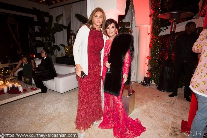 What Feud? Kris and Caitlyn Jenner Pose Together in Matching Dresses at Christmas Party