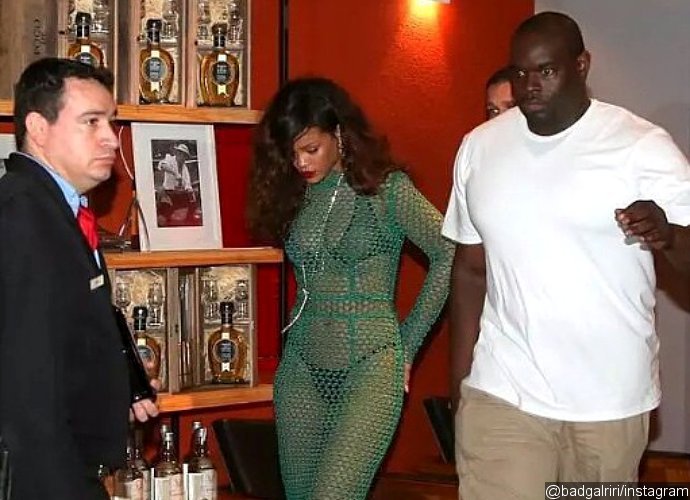 Rihanna Flaunts Black Bra and Panties in Risque Green Netted Gown in Brazil