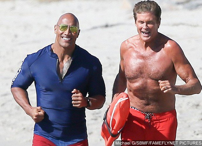 Mitch Is Back! Shirtless David Hasselhoff Spotted Running With The Rock on 'Baywatch' Set