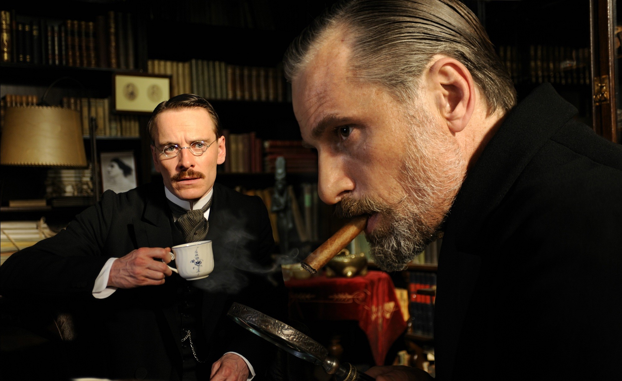 Michael Fassbender stars as Carl Jung and Viggo Mortensen stars as Sigmund Freud in Sony Pictures Classics' A Dangerous Method (2011)