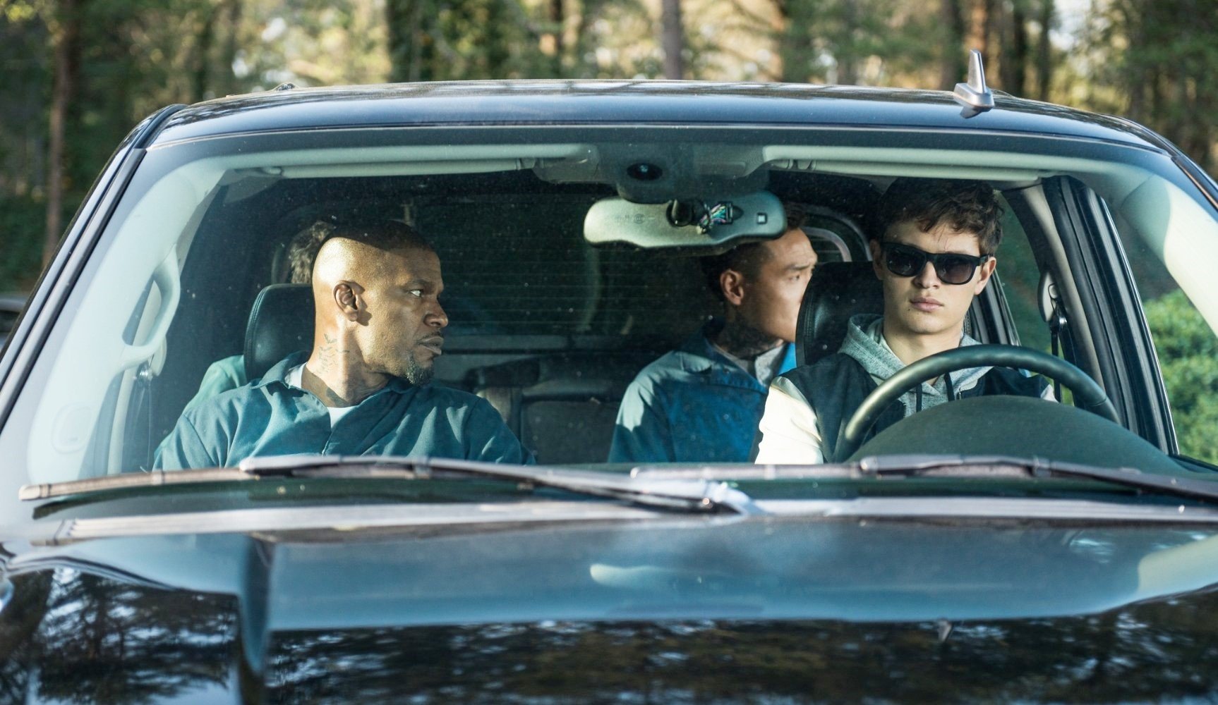 Jamie Foxx, Lanny Joon and Ansel Elgort in TriStar Pictures' Baby Driver (2017)