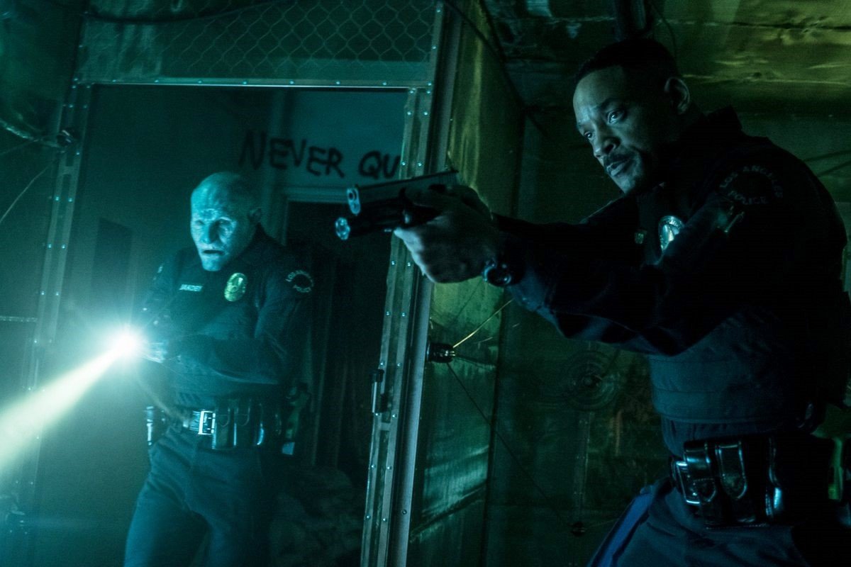 Joel Edgerton stars as Nick Jakoby and Will Smith stars as Daryl Ward in Netflix's Bright (2017)