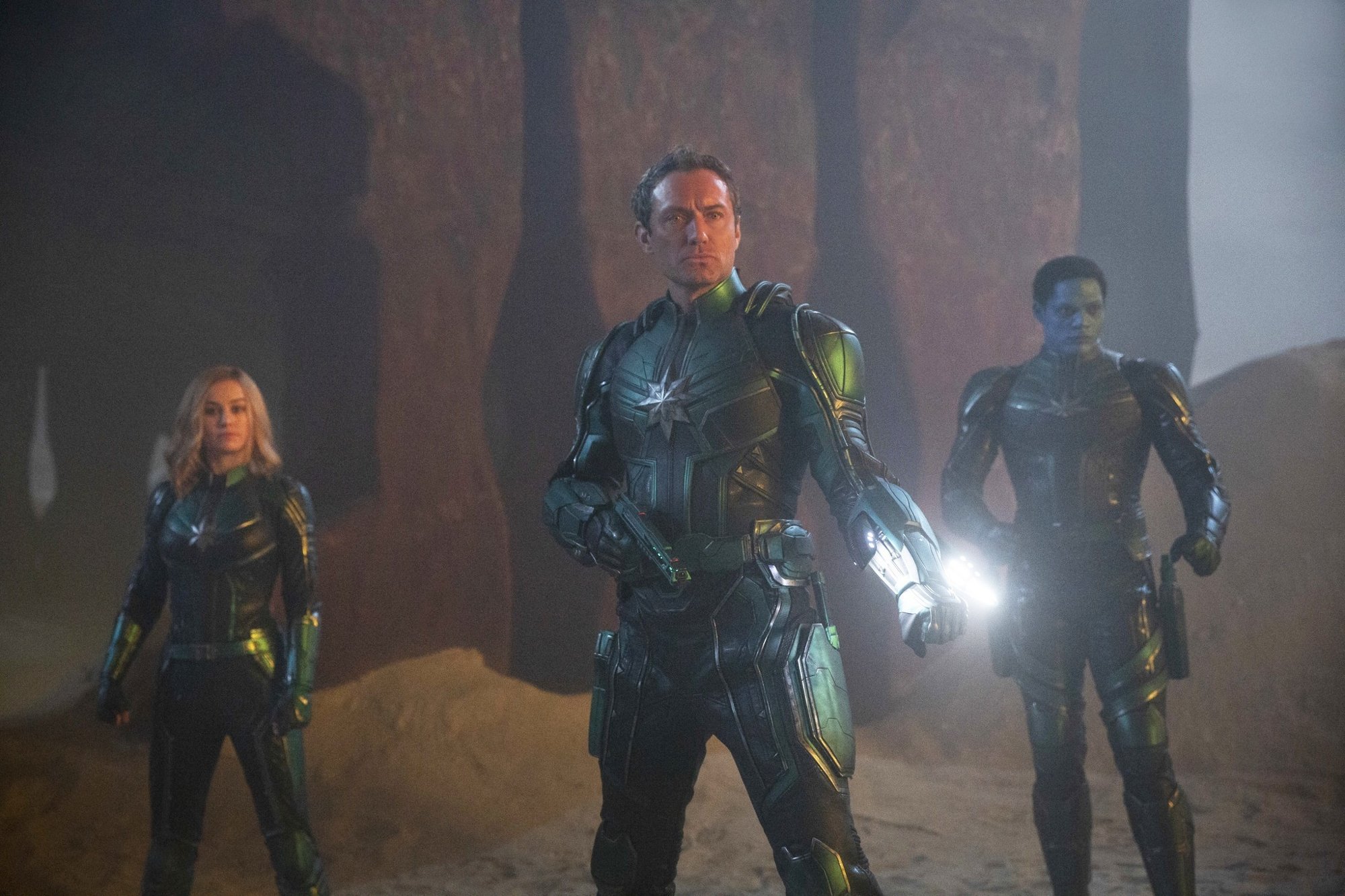 Brie Larson, Jude Law and Algenis Perez Soto in Marvel Studios' Captain Marvel (2019)