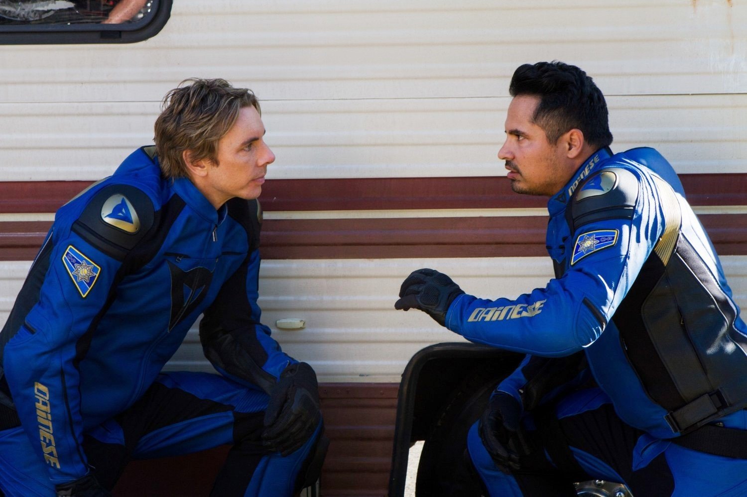 Dax Shepard stars as Jon Baker and Michael Pena stars as Frank 'Ponch' Poncherello in Warner Bros. Pictures' CHiPs (2017)