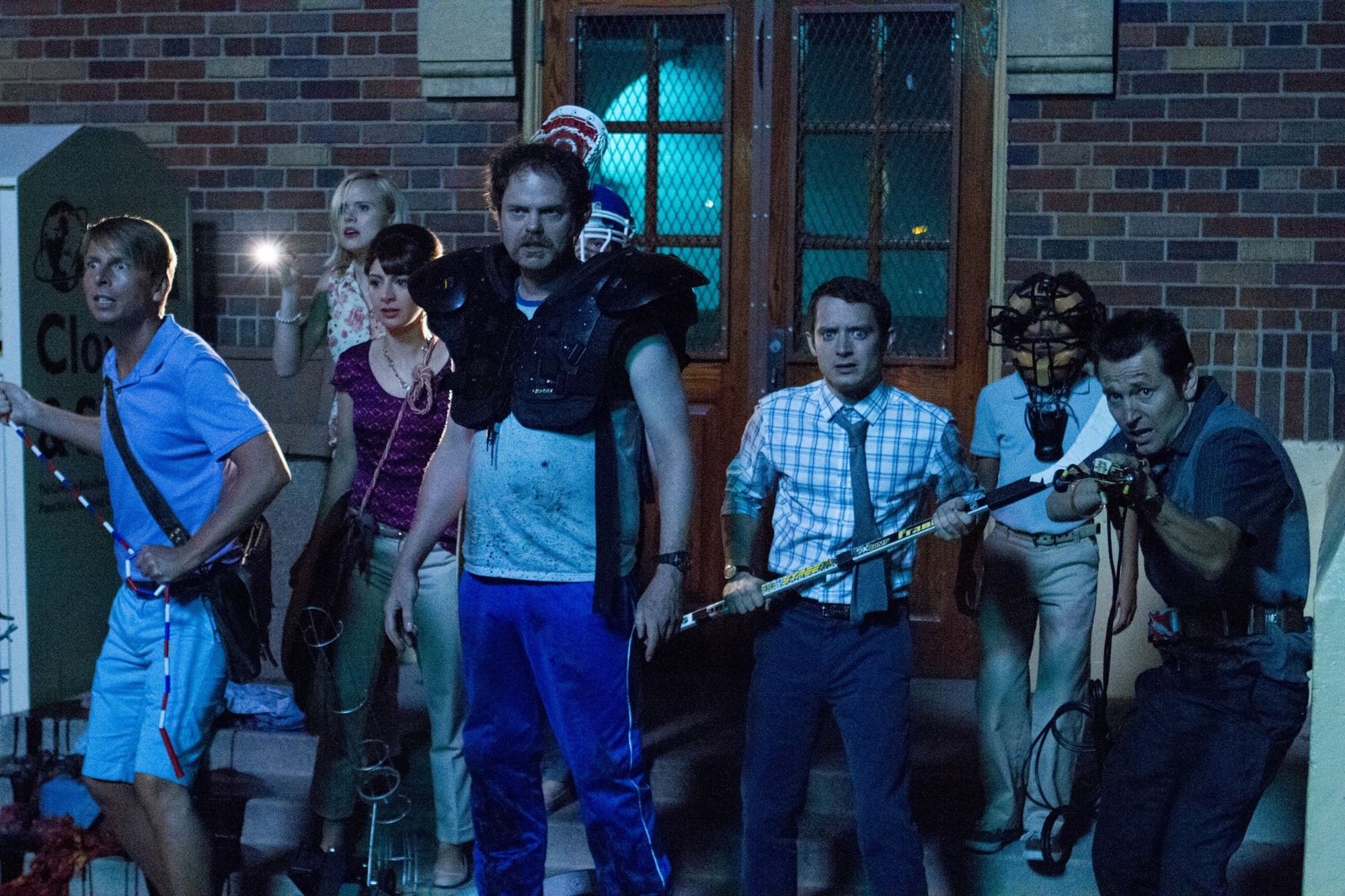 Jack McBrayer, Nasim Pedrad, Rainn Wilson, Elijah Wood and Leigh Whannell in Lionsgate Films' Cooties (2015)