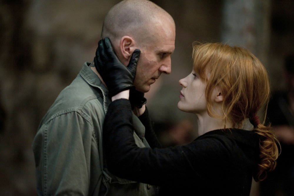 Ralph Fiennes stars as Coriolanus and Jessica Chastain stars as Virgilia in The Weinstein Company's Coriolanus (2012)